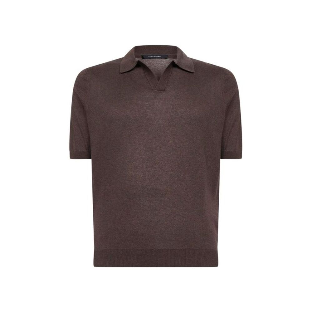 Tagliatore Men Dark Brown Silk Knit Polo Shirt